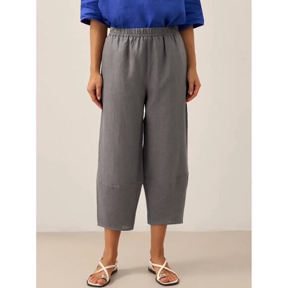 NWT Lintico Women’s Pull On Pants Linen Barrel Leg Crop Lagenlook Artsy Gray - Picture 1 of 7